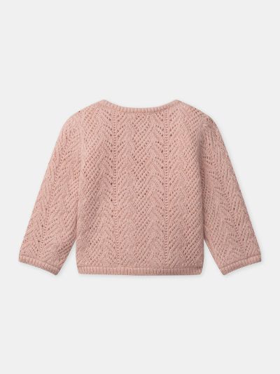 Розова плетена жилетка за бебе момиче
