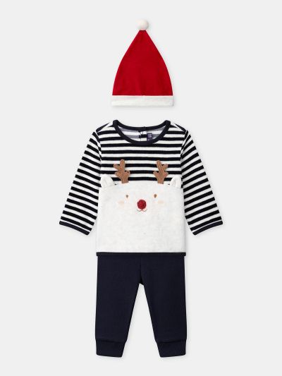 Комплект за бебе момче с червена кадифена шапка