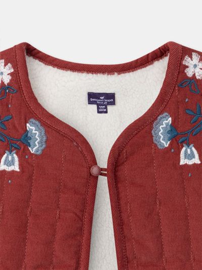 Двулицев елек за момиче в червено или екрю