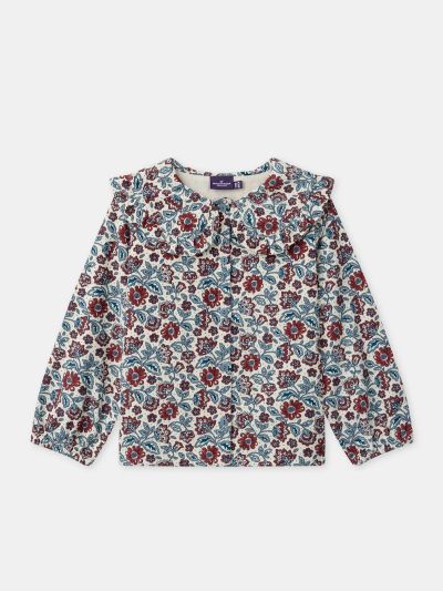 Кадифена блуза с флорален принт за момиче