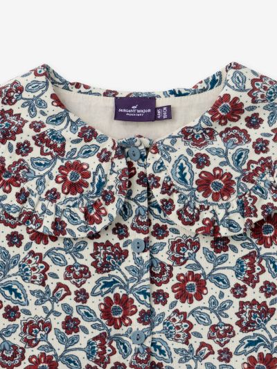 Кадифена блуза с флорален принт за момиче