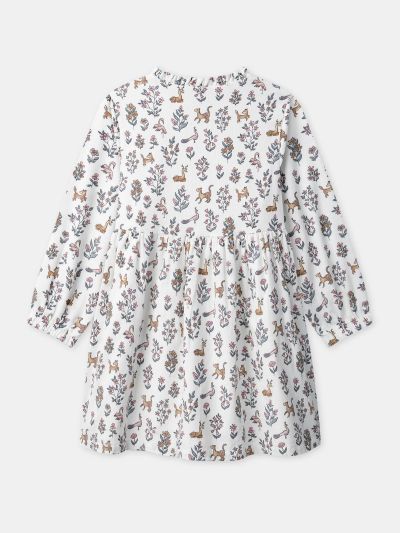 Бяла рокля с флорален и животински принт за момиче