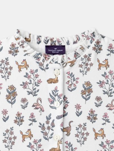 Бяла рокля с флорален и животински принт за момиче