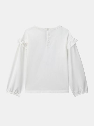 Бяла блуза с дълъг ръкав и пайети за момиче