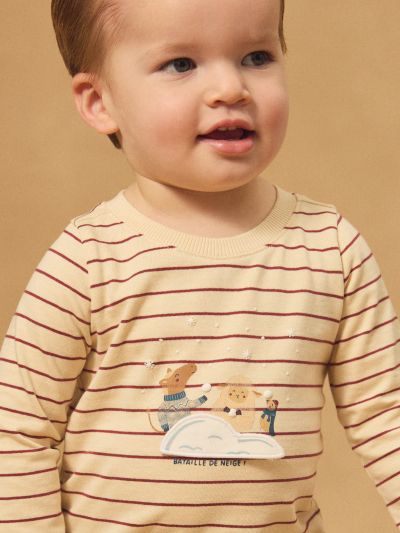 Екрю блуза с дълъг ръкав и червени райета за бебе момче