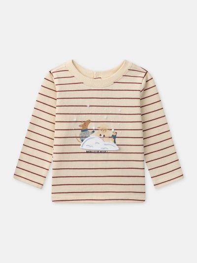 Екрю блуза с дълъг ръкав и червени райета за бебе момче