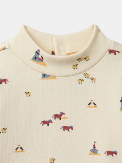 Екрю блуза с дълъг ръкав и животински принт за бебе момче