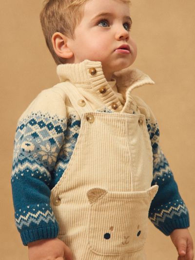 Екрю кадифен гащеризон за бебе момче