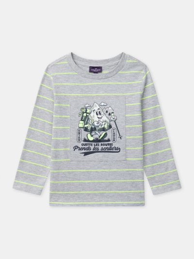 Момчешка сива блуза с дълги ръкави и жълти райета