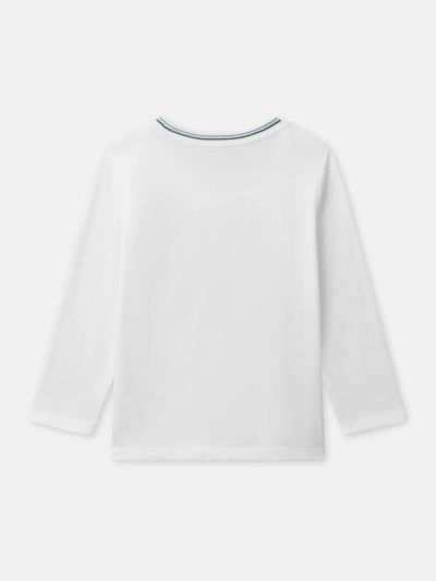 Бяла блуза с дълъг ръкав и животински принт за момче