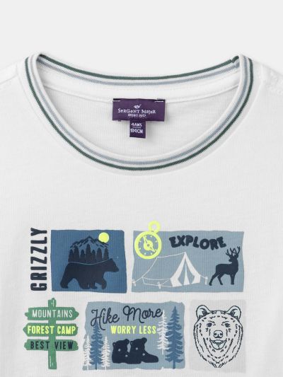 Бяла блуза с дълъг ръкав и животински принт за момче