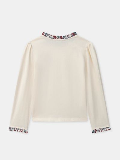 Блуза с дълъг ръкав в екрю с флорален принт за момиче