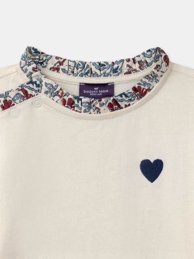 Блуза с дълъг ръкав в екрю с флорален принт за момиче