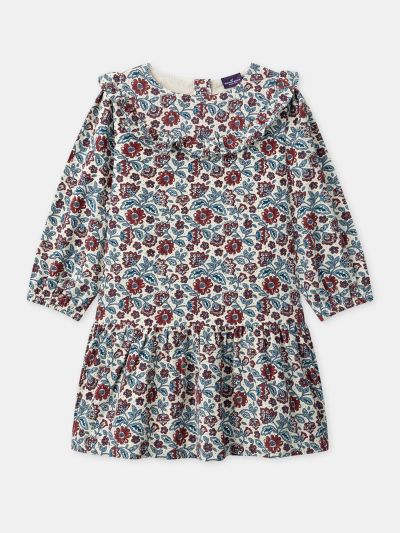 Кадифена рокля с флорален принт за момиче