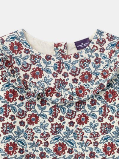 Кадифена рокля с флорален принт за момиче