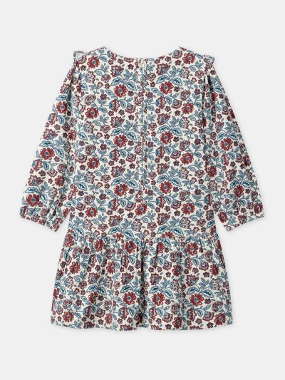 Кадифена рокля с флорален принт за момиче