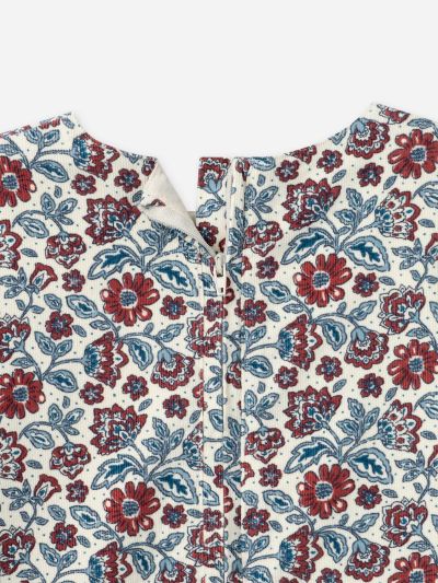 Кадифена рокля с флорален принт за момиче