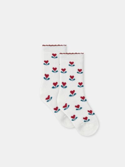 Комплект от 3 чифта чорапи с цветя и сърца за бебе момиче