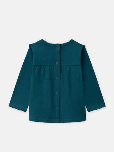 Синя блуза с цветна бродерия за бебе момиче