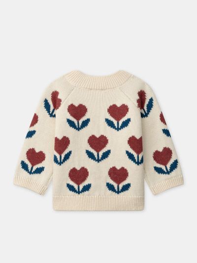 Екрю пуловер с цветя за бебе момиче