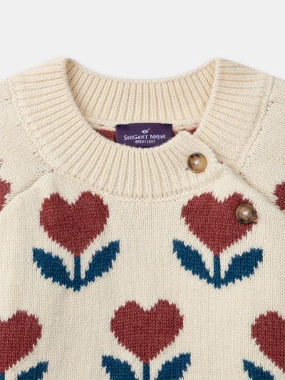 Екрю пуловер с цветя за бебе момиче