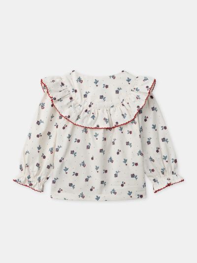 Екрю блуза с флорален принт за бебе момиче
