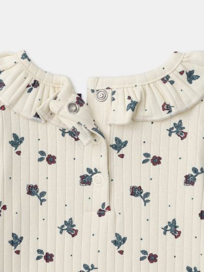 Екрю боди с флорален принт за бебе момиче