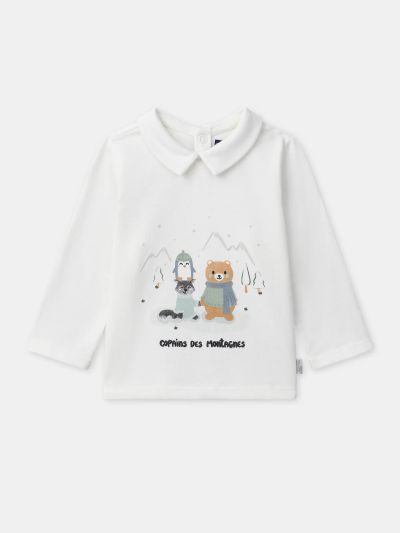 Бяла блуза с животински принт за бебе момче