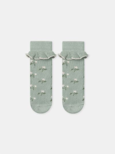 ЗЕЛЕНИ ЧОРАПИ С ЦВЕТЯ И КЪДРИ ЗА БЕБЕ МОМИЧЕ