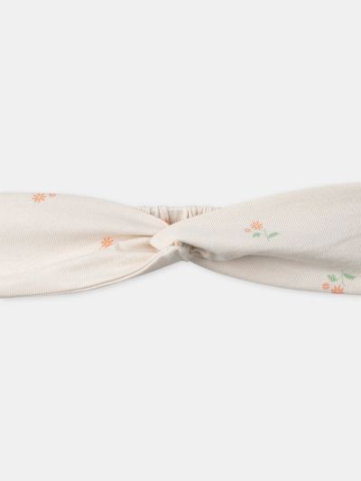 КОМПЛЕКТ ЗА БЕБЕ МОМИЧЕ: ЕКРЮ СУИТШЪРТ + ЗЕЛЕН КЛИН + ЛЕНТА ЗА КОСА