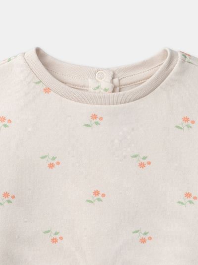 КОМПЛЕКТ ЗА БЕБЕ МОМИЧЕ: ЕКРЮ СУИТШЪРТ + ЗЕЛЕН КЛИН + ЛЕНТА ЗА КОСА