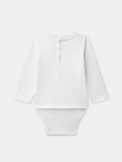 Екрю боди с животински принт за бебе момче