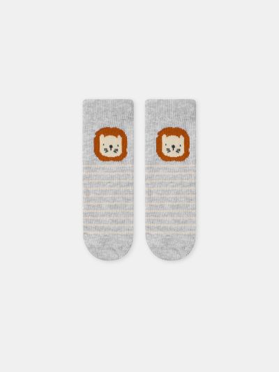Сиви чорапи с лъвчета за бебе момче