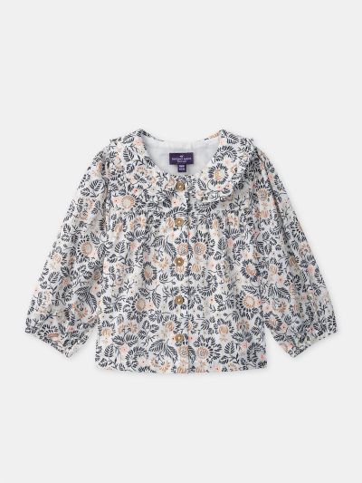 Блуза с флорален принт и яка за бебе момиче