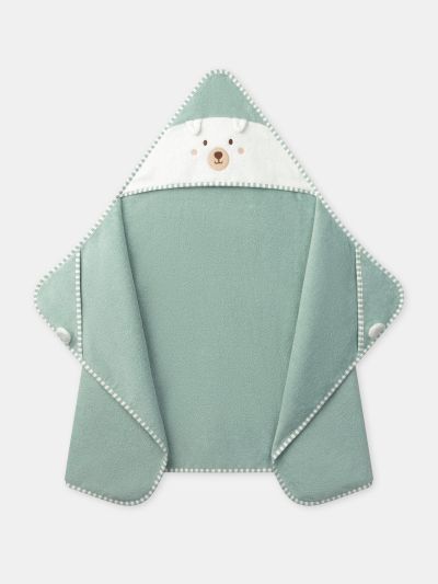 ЗЕЛЕНА БЕБЕШКА ХАВЛИЯ С КАЧУЛКА И ЛИЦЕ НА КУЧЕ ЗА МОМЧЕ