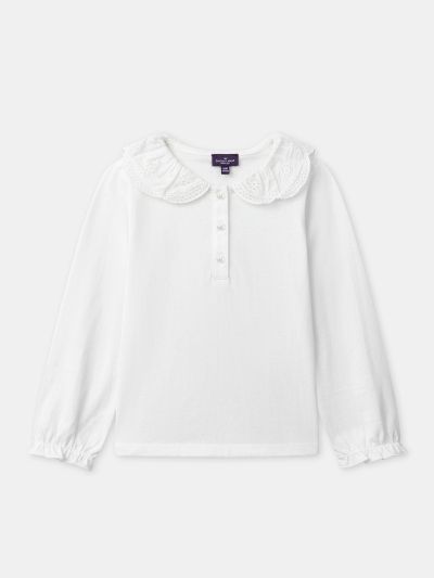 Екрю блуза с декоративна яка за момиче