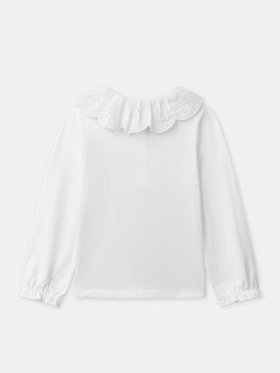 Екрю блуза с декоративна яка за момиче