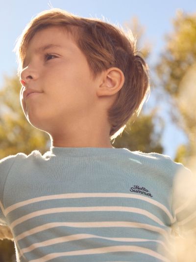 Синя раирана блуза с дълъг ръкав за момче