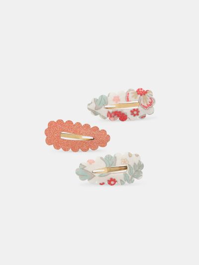 Комплект от 3 фиби с брокат и флорален принт за момиче