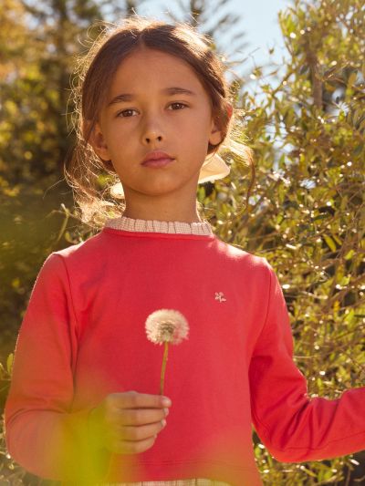 Розова рокля от два материала – едноцветна и на каре, за момиче