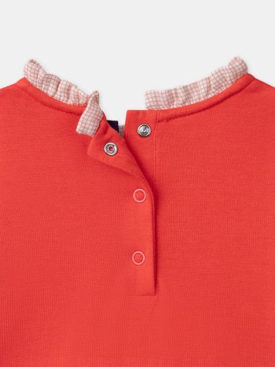 Розова рокля от два материала – едноцветна и на каре, за момиче