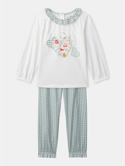 ЗЕЛЕНА  ПИЖАМА С ПРИНТ СЪРЦА ЗА МОМИЧЕ