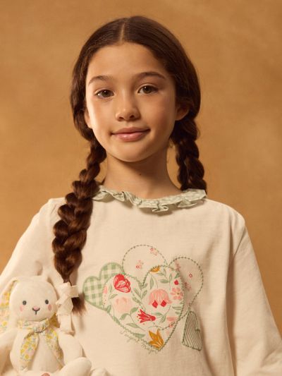 ЗЕЛЕНА  ПИЖАМА С ПРИНТ СЪРЦА ЗА МОМИЧЕ