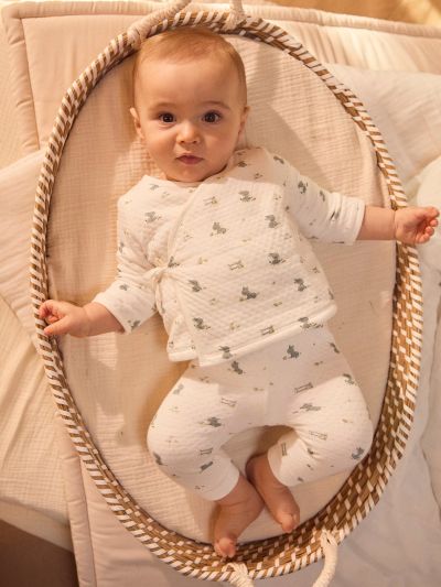 БЕБЕШКИ КОМПЛЕКТ ЗА МОМЧЕ – БЛУЗА И ПАНТАЛОН С ПРИНТ МАГАРЕНЦЕ