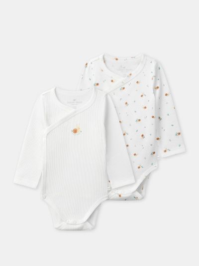 КОМПЛЕКТ ОТ 2 БОДИТА В ЕКРЮ ИЛИ С ПРИНТ ОХЛЮВ ЗА НОВОРОДЕНО