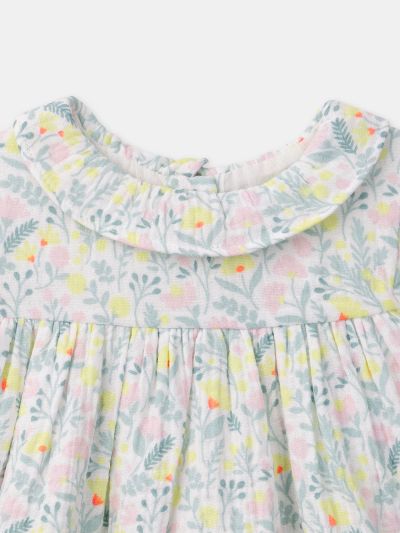 КОМПЛЕКТ РОКЛЯ С ФЛОРАЛЕН ПРИНТ + РОЗОВ КЛИН + ЛЕНТА ЗА ГЛАВА ЗА НОВОРОДЕНО МОМИЧЕ