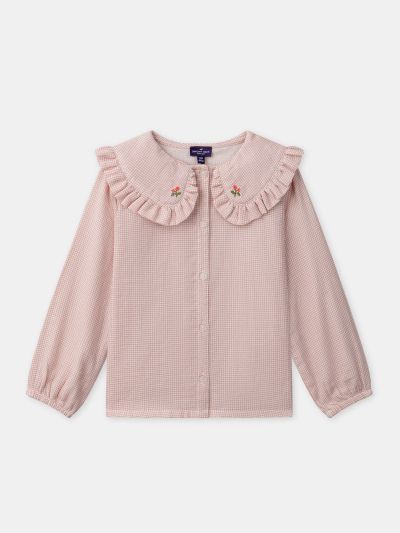 РОЗОВА БЛУЗА НА ДРЕБНО КАРЕ ЗА МОМИЧЕ
