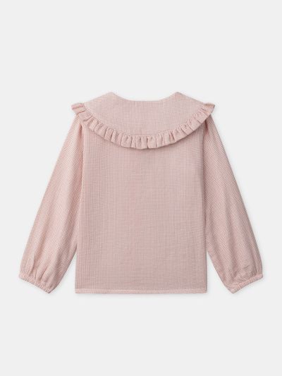РОЗОВА БЛУЗА НА ДРЕБНО КАРЕ ЗА МОМИЧЕ