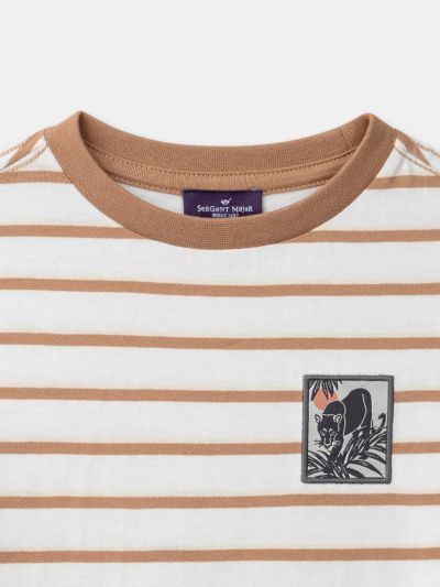 ЕКРЮ ТЕНИСКА С КАФЯВИ РАЙЕТА ЗА МОМЧЕ