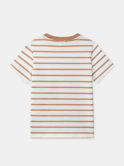 ЕКРЮ ТЕНИСКА С КАФЯВИ РАЙЕТА ЗА МОМЧЕ